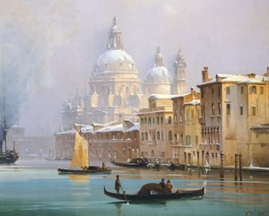 Venedig täckt av snö, av Ippolito Caffi, olja på duk av Ippolito Caffi