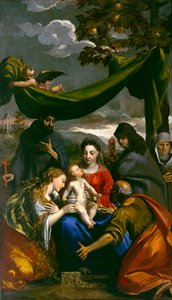 Jungfru och barn med de heliga Maria Magdalena, Peter, Klara, Franciskus och en abbedissa, ca 1600