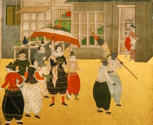 Detaljer från byobu-skärmen i Namban som föreställer portugisiska handelsmän som besökte Japan under Momoyama-perioden, 2005 (foto) av Ira Block
