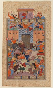 Folio from a Shahnameh: The Iranians Capture Afrasiyabs Fortress, c.1580-1590 (bläck & ogenomskinlig wc på papper)