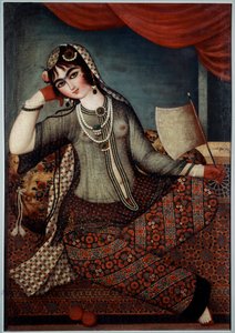 Iransk konst: "" Girl at the Fan"" Målning av Shiraz School