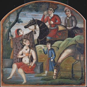 Khusraw upptäcker Shirin Bathing, mitten av 1700-talet