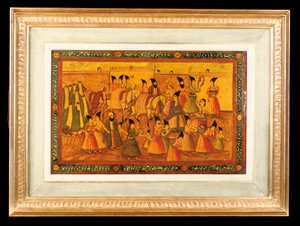 En av ett par målade paneler, Qajar Iran, 1850-75 av Iranian School