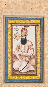 Porträtt av Nadir Shah, en av ett par med Karim Khan Zand, Qajar Iran