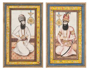 Porträtt av Karim Khan Zand och Nadir Shah, Qajar Iran