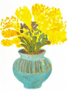 Gula blommor i en turkos vas