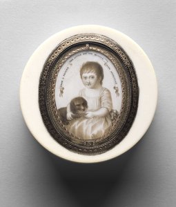 Ask med porträtt av en pojke, ca 1790 (sepia på elfenben av Irish School