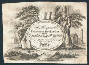 H Fitzpatrick, tryckare och bokhandlare till Royal College of Saint Patrick, handelskort av Irish School