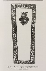 Tryck från en Master Masons gravplatta i den gamla klostret, Bangor, Co. Down, daterad 1626 av Irish School
