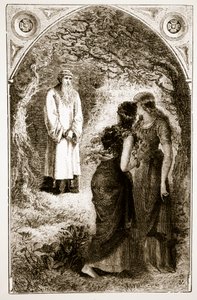 St. Patrick möttes av jungfrur i skogen i Fochlut, från The Trias Thaumaturga, eller Three Wonder-Working Saints of Ireland, av Mary Cusack (1829-99) publicerad ca 1890-talet av Irish School