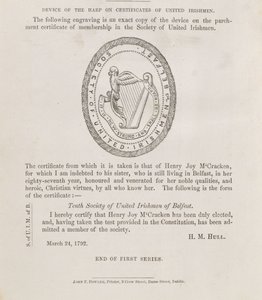 Sigillet för Society of United Irishmen i Belfast, ca 1792 (gravyr) av Irish School