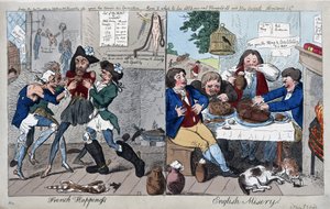 Fransk lycka: English Misery, pub. 1793 (handkolorerad gravyr)