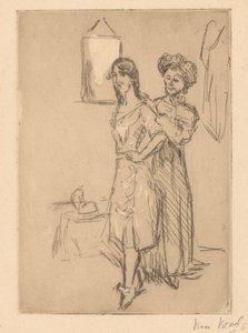 Ung kvinna på hattmakaren At the Miller (titel på objekt) av Isaac Israels (signed by artist)