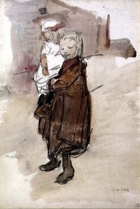 Flicka och barn (akvarell på papper) av Isaac Israels
