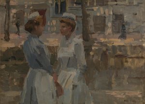 Två tjänsteflickor vid en kanal av Isaac Israels