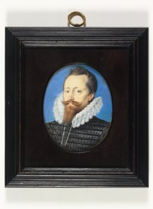 En gentleman, kanske Edward Cecil, Viscount Wimbledon (akvarell på veläng) av Isaac Oliver