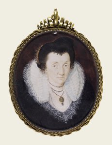 Lady Anne Bacon, ca 1600 (ogenomskinlig akvarell och förgyllning på veläng) av Isaac Oliver