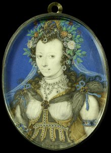 Porträtt av en kvinna som Flora, ca 1600-17 (pergament, silver och glas) av Isaac Oliver