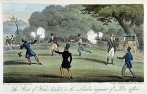 Duell med en pistol för en hjärtefråga - i "" Den engelska spionen"" av Charles Molloy Westmacott, ill. av Robert Cruikshank, London av Isaac Robert Cruikshank