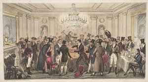 Interiör av ett modernt helvete - video. The Cogged Dice, från The English Spy, pub. 1824 (handfärgad gravyr) av Isaac Robert Cruikshank