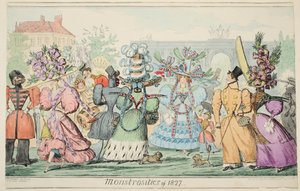 Monstrositeter 1827, pub. 1835 (handfärgad gravyr) av Isaac Robert Cruikshank