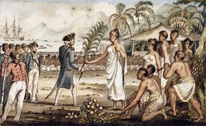Oatehite, illustration från "The Voyages of Captain Cook"