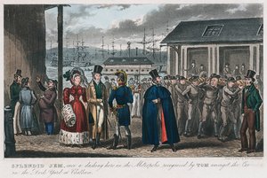 Splendid Jem bland fångarna i Naval Dock Yard i Chatham, Kent, 1821 av Isaac Robert Cruikshank