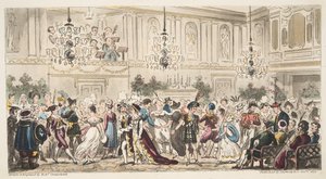 The Fancy Ball at the Upper Rooms, Bath, från The English Spy, publicerad London, 1824 av Isaac Robert Cruikshank