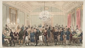 The Great Subscription Room på Brookes, från The English Spy, pub. 1824 (handfärgad gravyr) av Isaac Robert Cruikshank