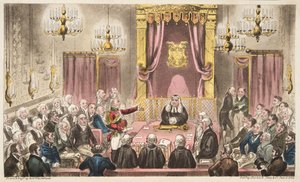 The House of Lords in High Debate, från The English Spy, pub. 1824 (handfärgad gravyr) av Isaac Robert Cruikshank