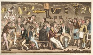 Oppidans Museum, eller Eton Court of Claims vid Christopher, från The English Spy, publicerad London, 1824 av Isaac Robert Cruikshank