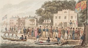 The Promenade at Cowes, från The English Spy, pub. 1824 (handfärgad gravyr) av Isaac Robert Cruikshank