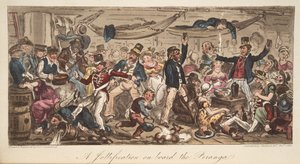 The Return to Port, från The English Spy, pub. 1824 (handfärgad gravyr) av Isaac Robert Cruikshank