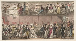 The Royal Saloon, Piccadilly, or an Hour after the Opera, från The English Spy publicerad 1824 (handfärgad gravyr) av Isaac Robert Cruikshank