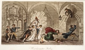 Westminster Frolics, från The English Spy, pub. 1824 (handfärgad gravyr) av Isaac Robert Cruikshank