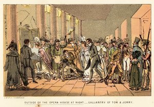 Utanför operahuset på natten av Isaac, Robert and George Cruikshank