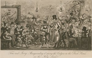 Tom och Jerry maskerar det bland cadgers i "bakre slummen" i det heliga landet av Isaac, Robert and George Cruikshank