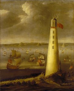 Eddystone-fyren utanför Devons kust (England). Olja på duk, ca 1708, av Isaac Sailmaker (1633-1721). av Isaac Sailmaker