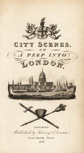 Kalligrafisk titelsida med vinjett av staden London med Saint Paul