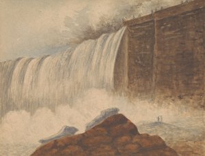 Vy över Niagarafallen med två figurer på klippan i höger förgrund av Isaac Weld