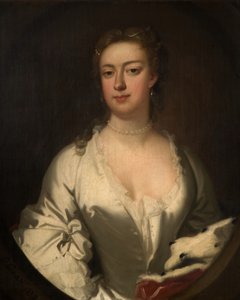 Porträtt av en dam i vitt och hermelin, 1738. av Isaac Whood