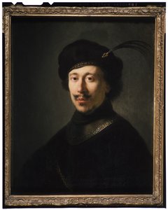 Ung man i en klyfta och plymerad mössa, ca 1630