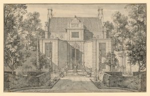 Trädgårdsutsikt över ett förnämt holländskt hus av Isaac de Moucheron