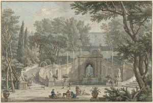 Utsikt över trädgården i Villa d’Este i Tivoli, ca 1725