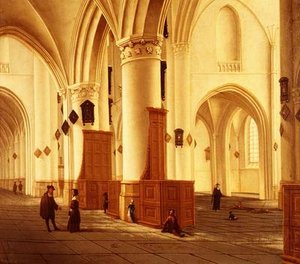 Utsikt över norra och södra gångarna i kyrkan St.Bavo, Haarlem