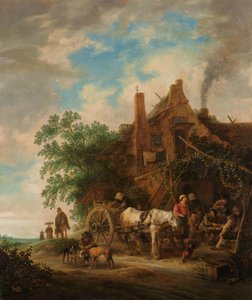 Lantgård med häst och vagn