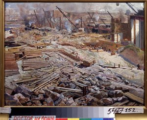 Översikt över Dnepr vattenkraftstation. Målning av Isaak Izrailevich Brodsky (Brodsky) (1884-1939). Olja på duk av Isaak Israilevich Brodsky