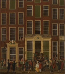 Jan de Groots bokhandel och lotteribyrå i Kalverstraat i Amsterdam, 1779