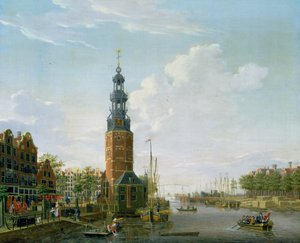 Utsikt över Amsterdam med Montelbaanstoren på Oudeschans, 1777