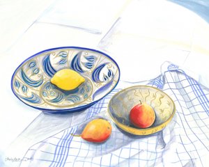 Stilleben med citron och päron